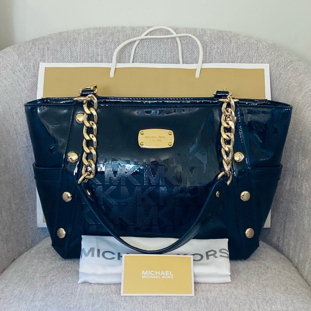 Michael Kors Black Patent Leather Tote Shoulder Bag